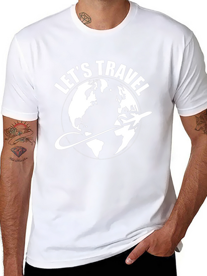 Lets Travel Graphic T-Shirt - Globe Airplane Design