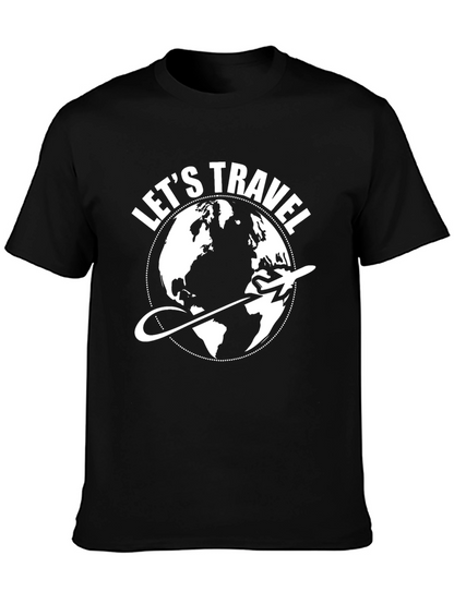 Lets Travel Graphic T-Shirt - Globe Airplane Design