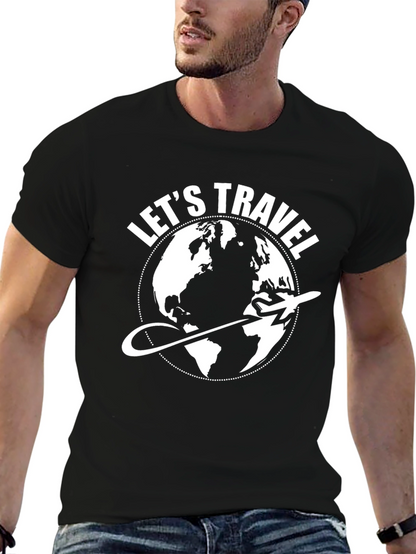 Lets Travel Graphic T-Shirt - Globe Airplane Design