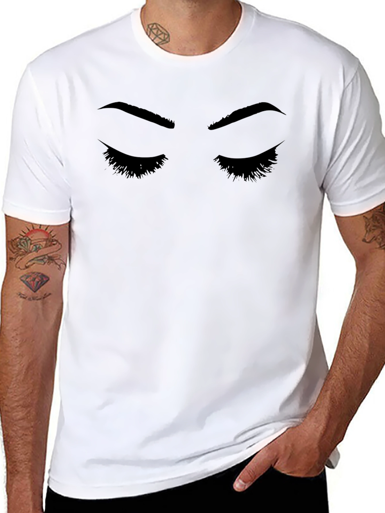 Eyelashes Graphic Print Black T-Shirt