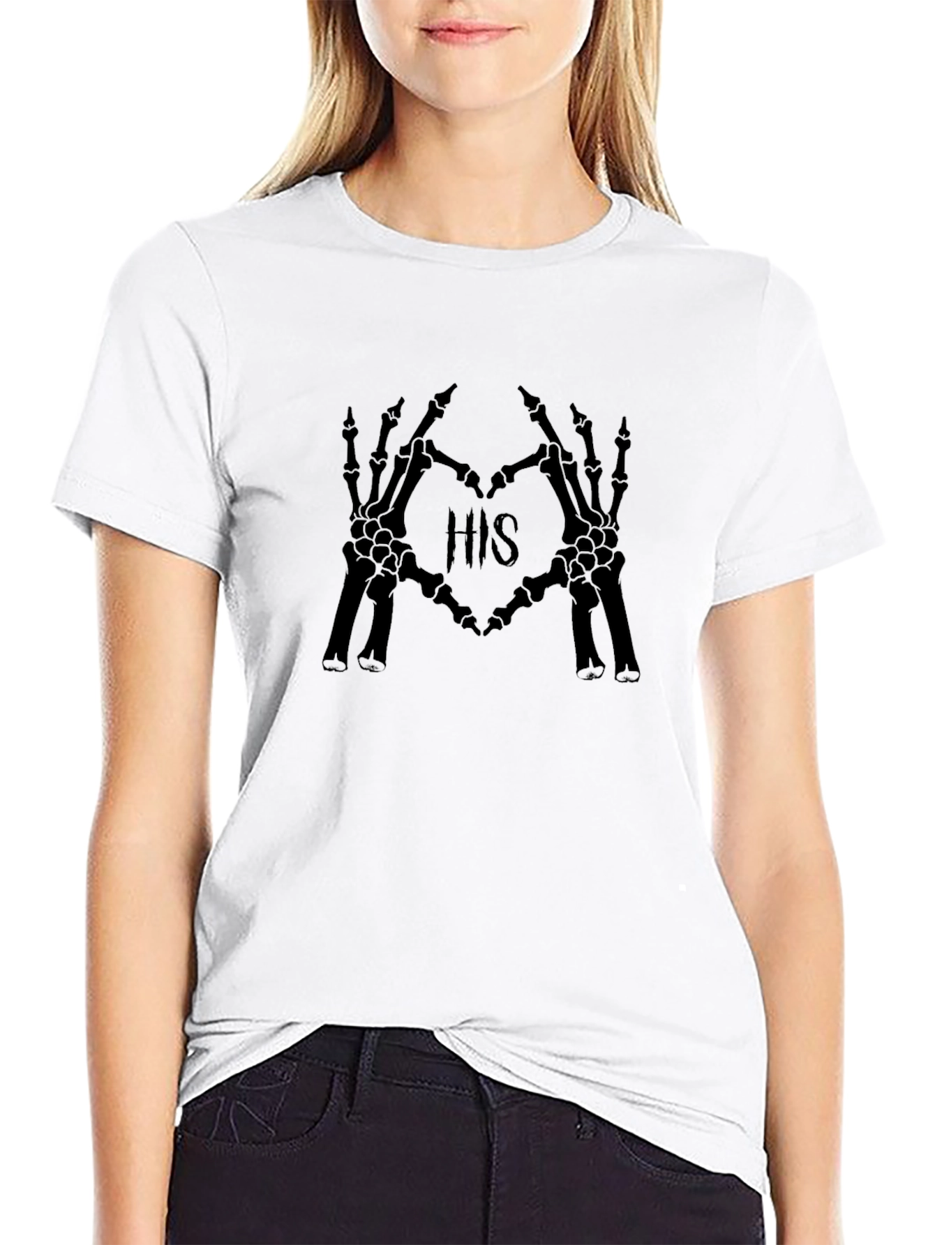 HIS Skeleton Hands Heart Graphic Black T-Shirt