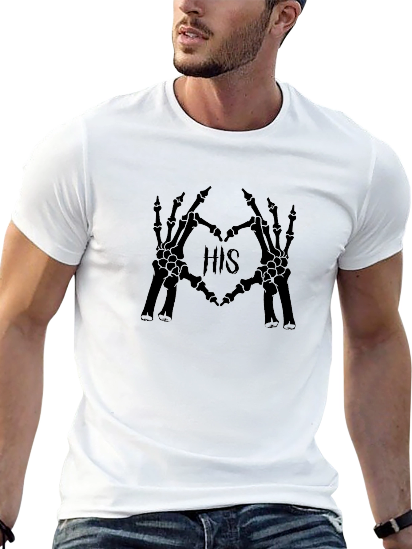 HIS Skeleton Hands Heart Graphic Black T-Shirt