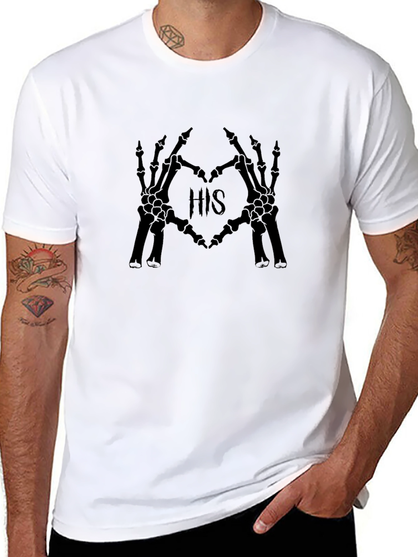 HIS Skeleton Hands Heart Graphic Black T-Shirt