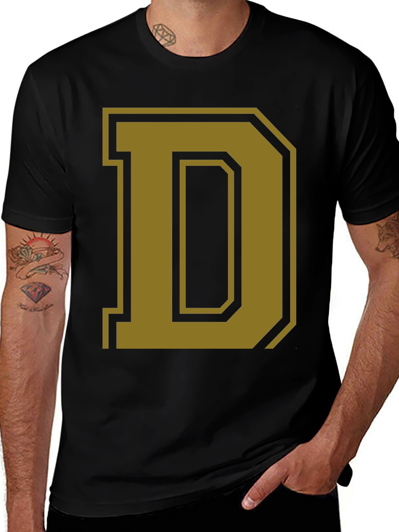 Letter D Graphic Tee - Casual Cotton Blend