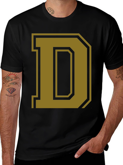 Letter D Graphic Tee - Casual Cotton Blend
