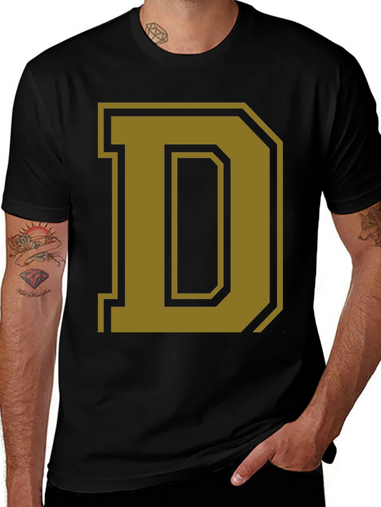 Letter D Graphic Tee - Casual Cotton Blend