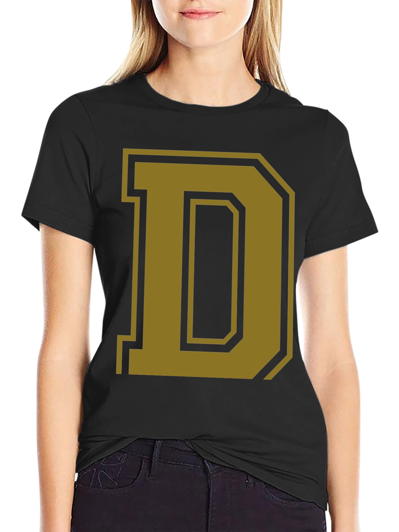 Letter D Graphic Tee - Casual Cotton Blend
