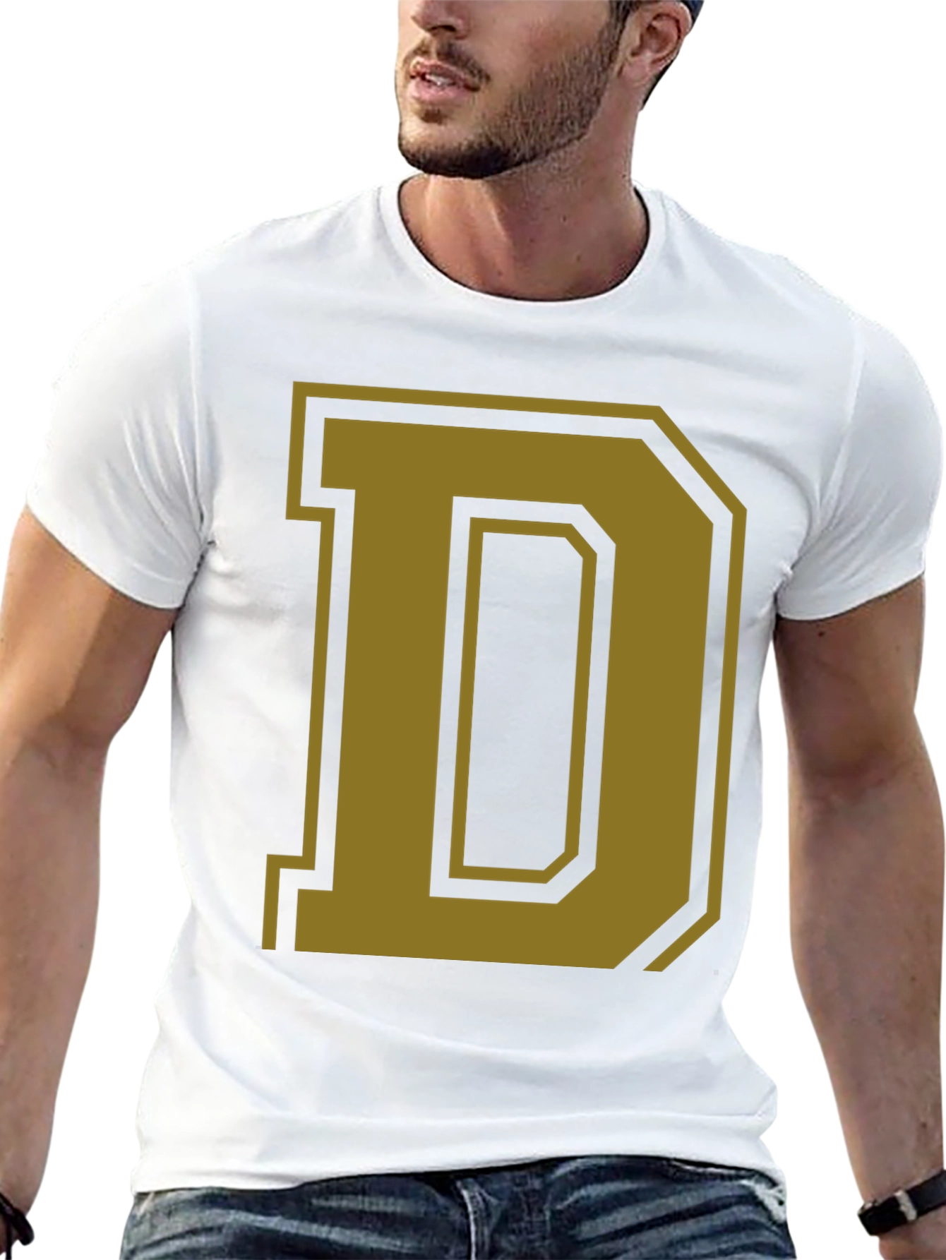 Letter D Graphic Tee - Casual Cotton Blend