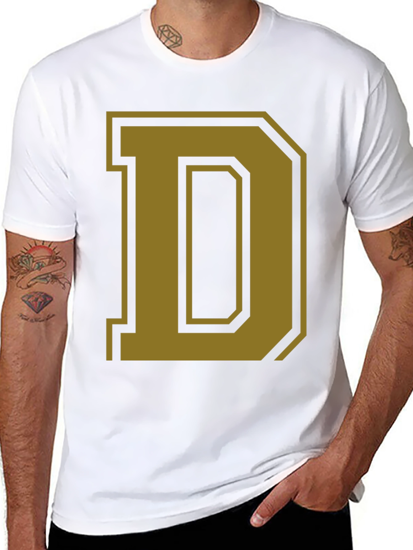Letter D Graphic Tee - Casual Cotton Blend