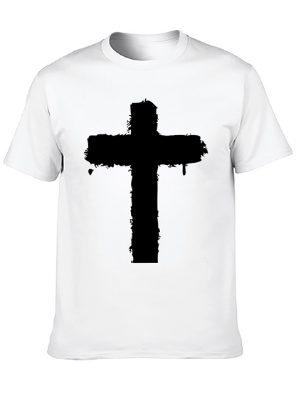 Distressed Cross Graphic Black T-Shirt
