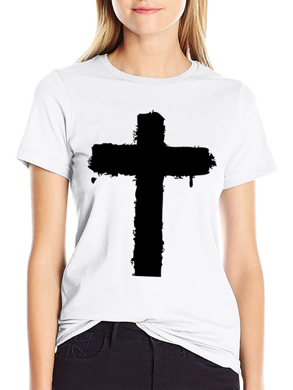Distressed Cross Graphic Black T-Shirt
