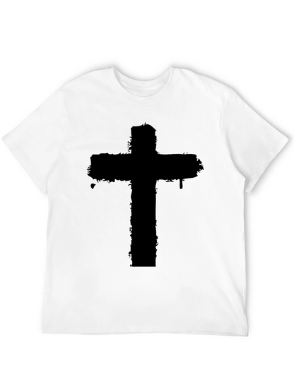 Distressed Cross Graphic Black T-Shirt
