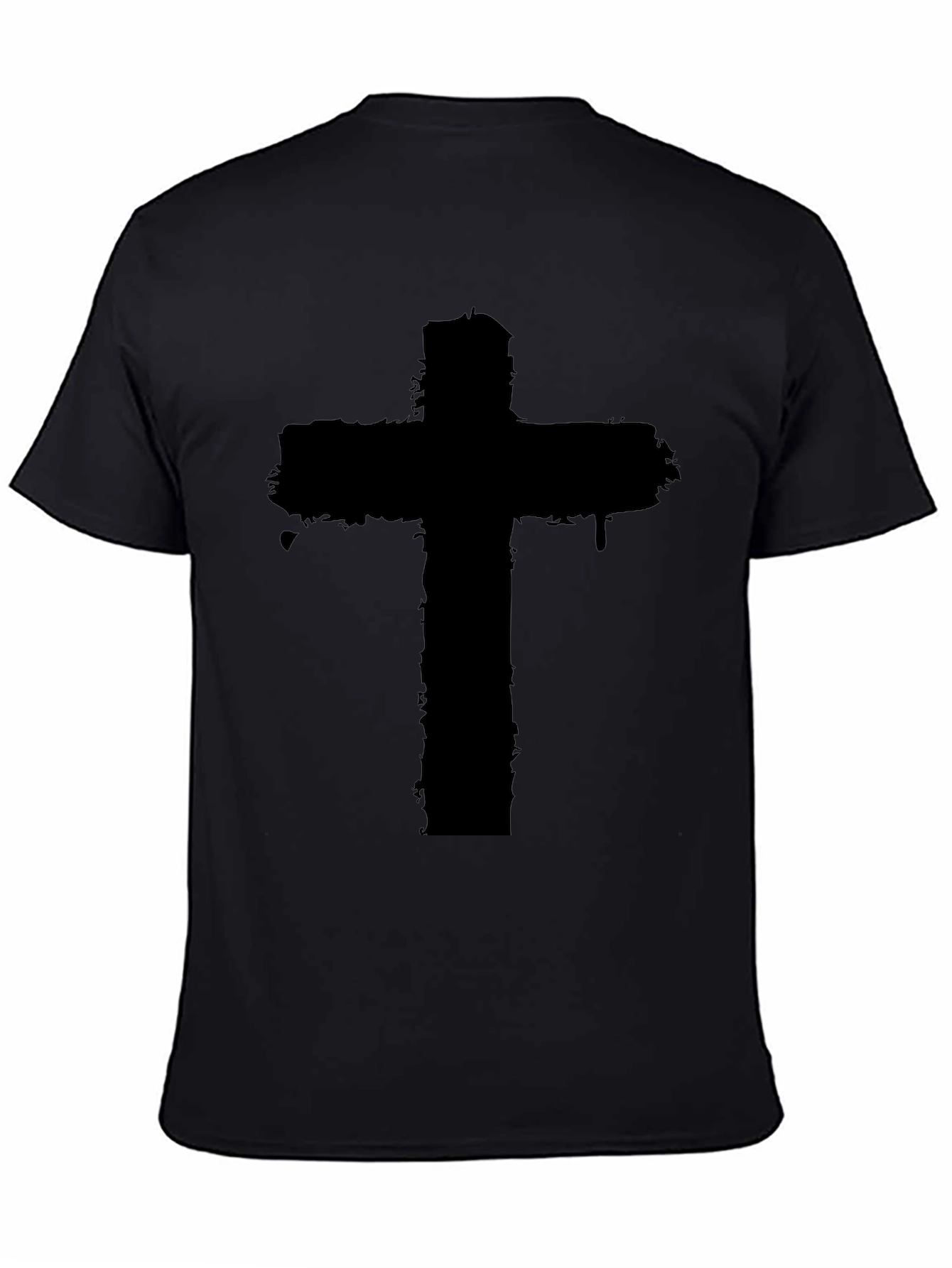 Distressed Cross Graphic Black T-Shirt