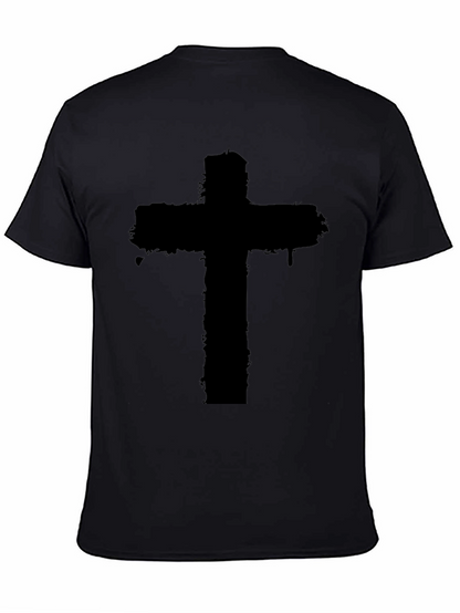 Distressed Cross Graphic Black T-Shirt