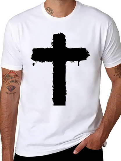Distressed Cross Graphic Black T-Shirt