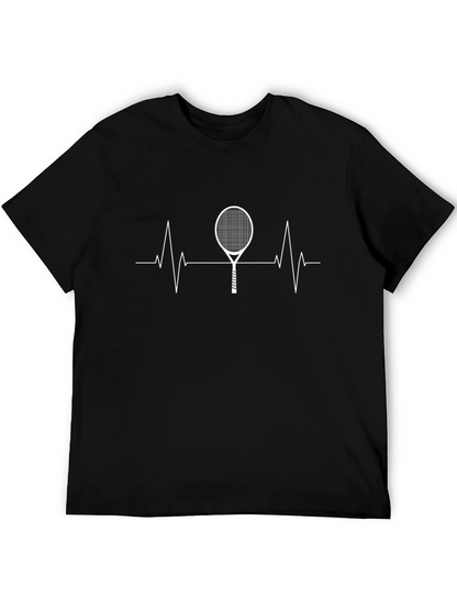 Tennis Heartbeat Graphic Tee - Black Cotton T-Shirt