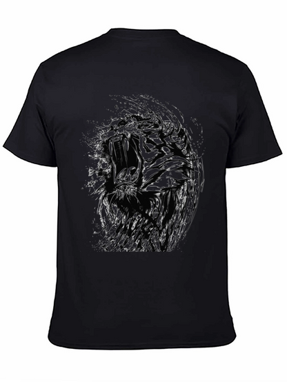 Abstract Tiger Graphic Black Crew Neck T-Shirt
