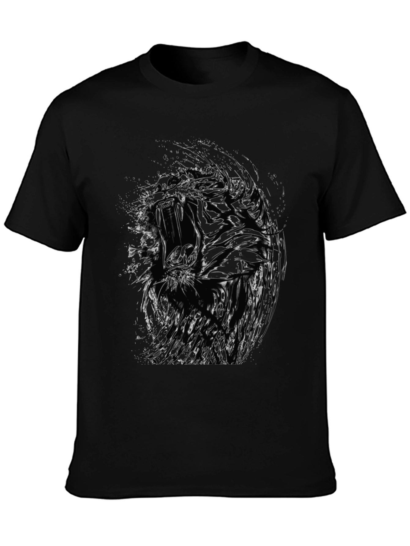 Abstract Tiger Graphic Black Crew Neck T-Shirt