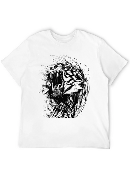 Abstract Tiger Graphic Black Crew Neck T-Shirt