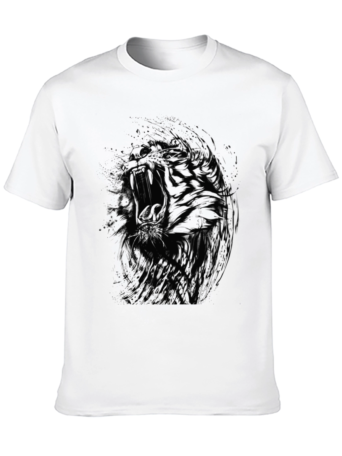 Abstract Tiger Graphic Black Crew Neck T-Shirt