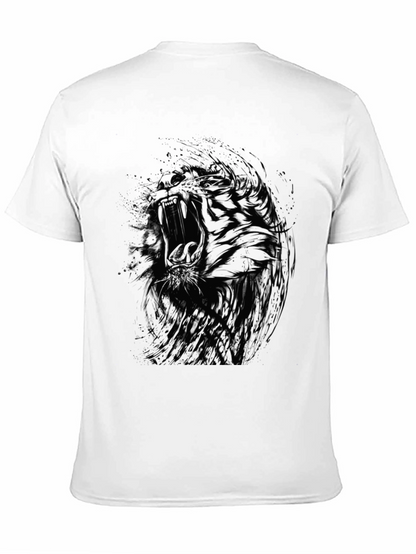 Abstract Tiger Graphic Black Crew Neck T-Shirt