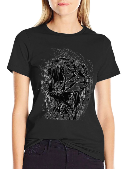 Abstract Tiger Graphic Black Crew Neck T-Shirt