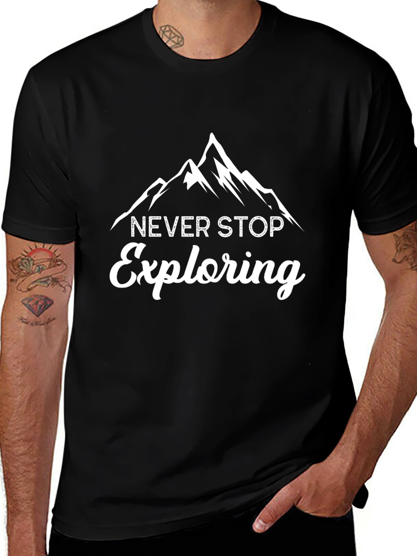 Never Stop Exploring Mountain Graphic Tee