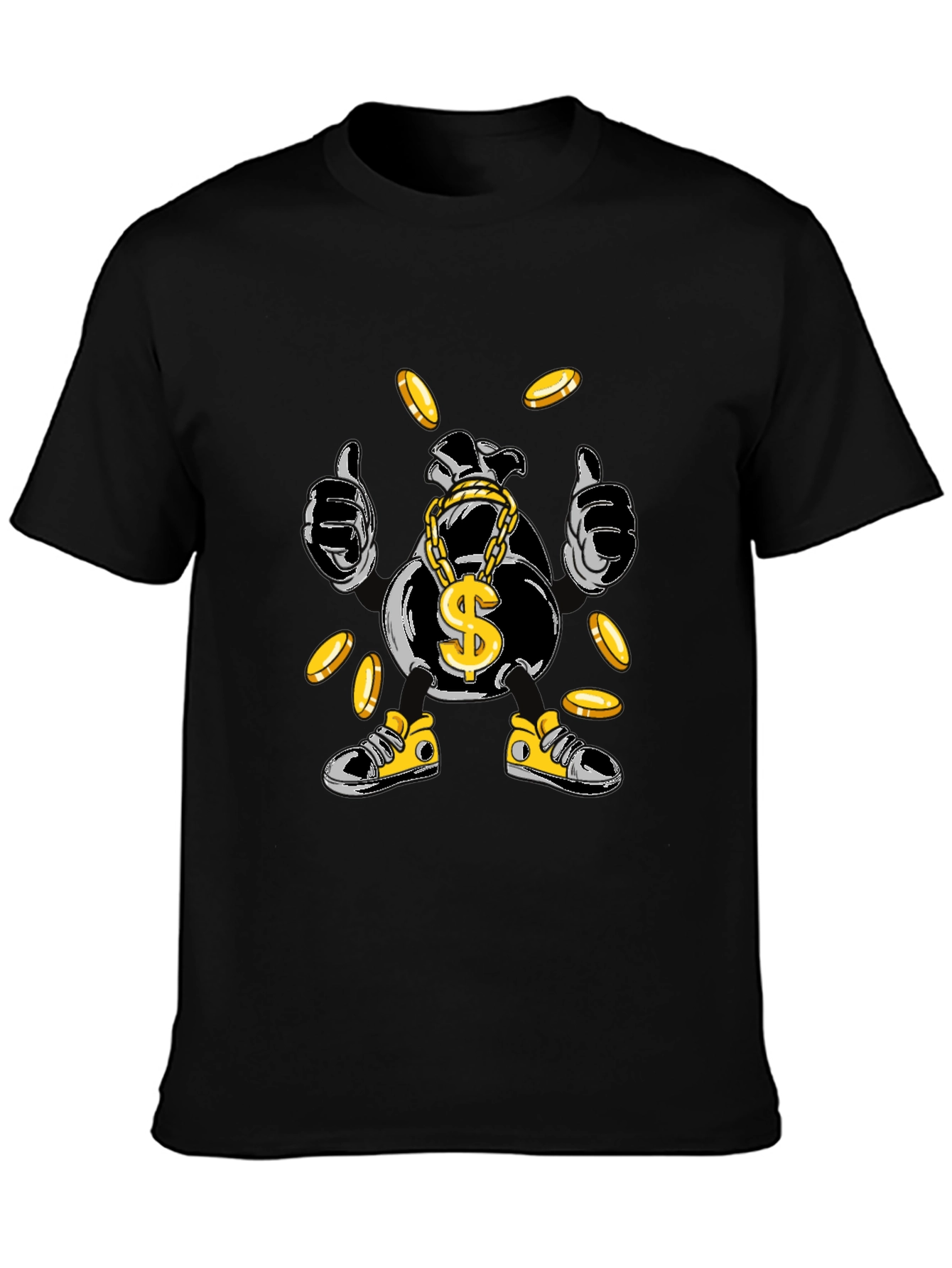 Money Bag Cartoon Graphic Tee - Black