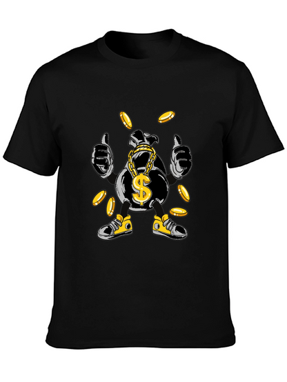 Money Bag Cartoon Graphic Tee - Black