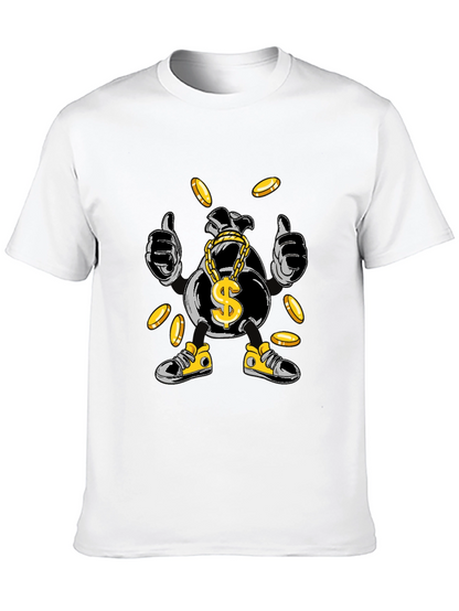 Money Bag Cartoon Graphic Tee - Black