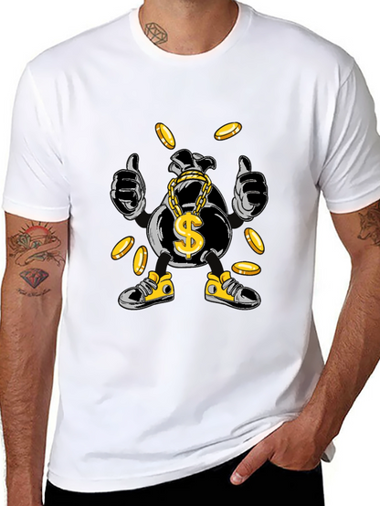 Money Bag Cartoon Graphic Tee - Black