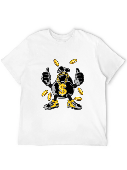 Money Bag Cartoon Graphic Tee - Black