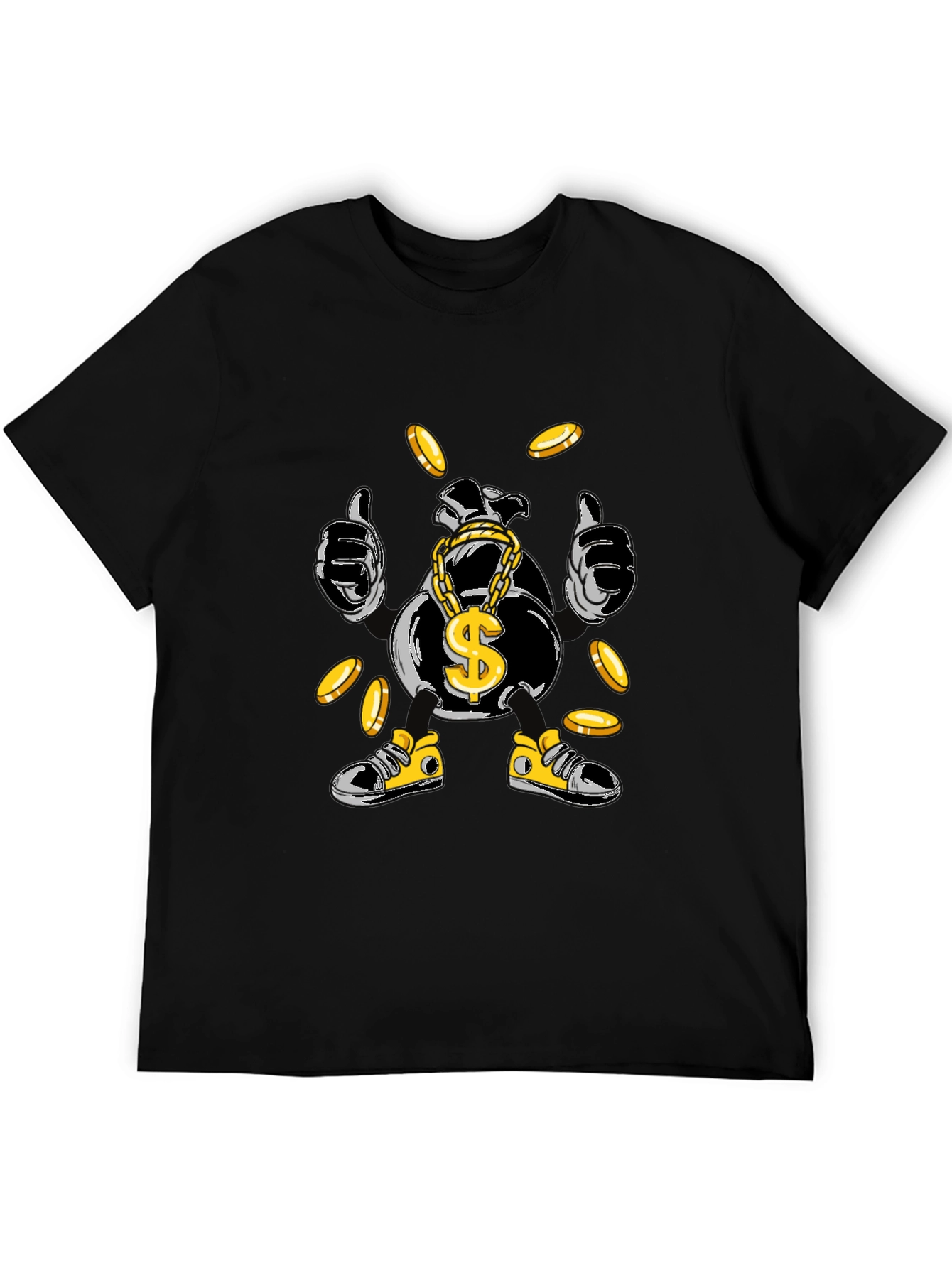 Money Bag Cartoon Graphic Tee - Black