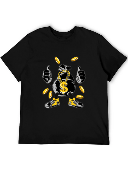 Money Bag Cartoon Graphic Tee - Black