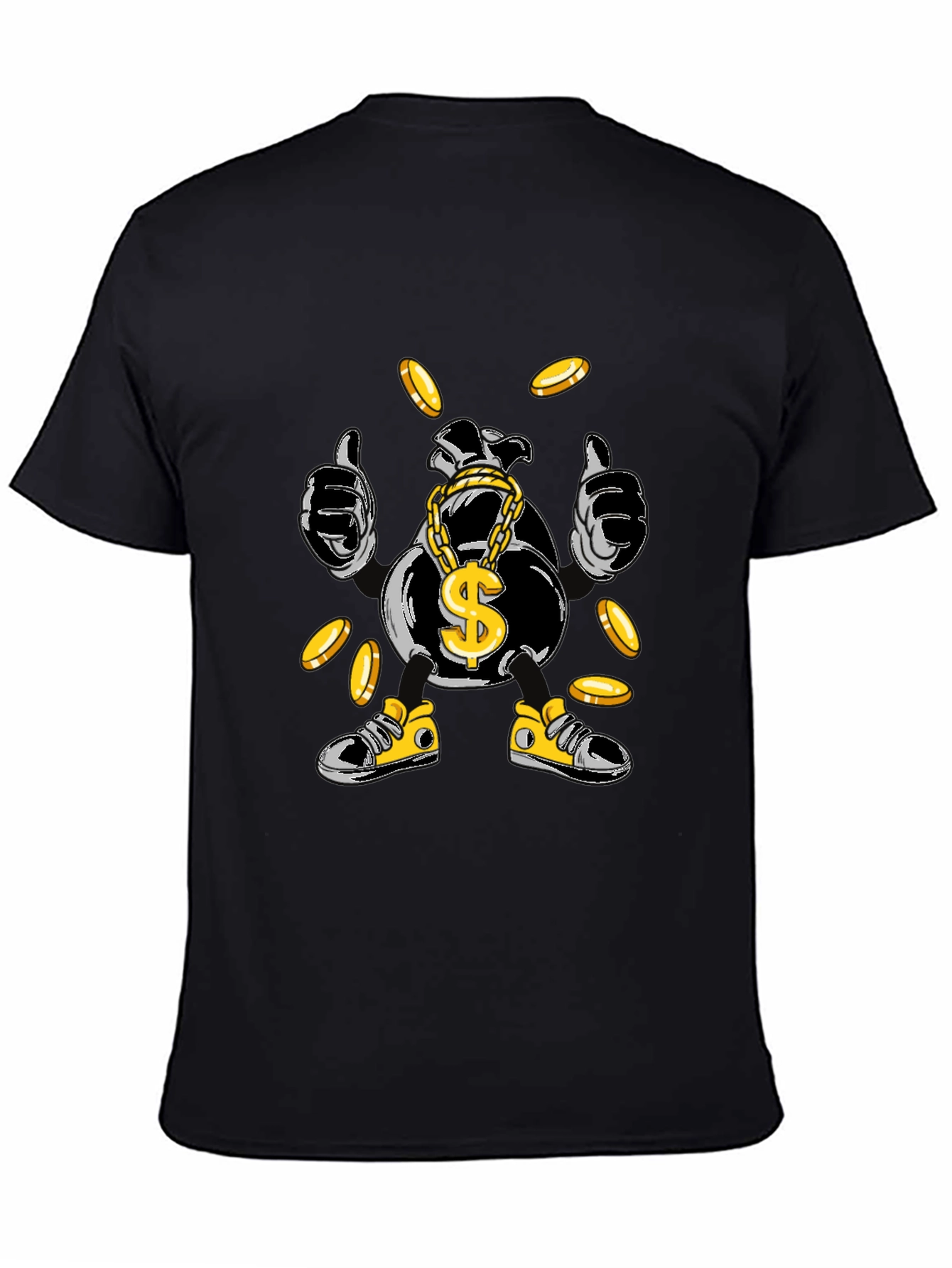 Money Bag Cartoon Graphic Tee - Black