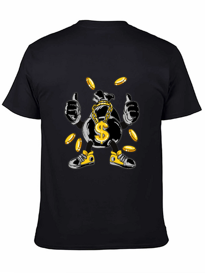 Money Bag Cartoon Graphic Tee - Black