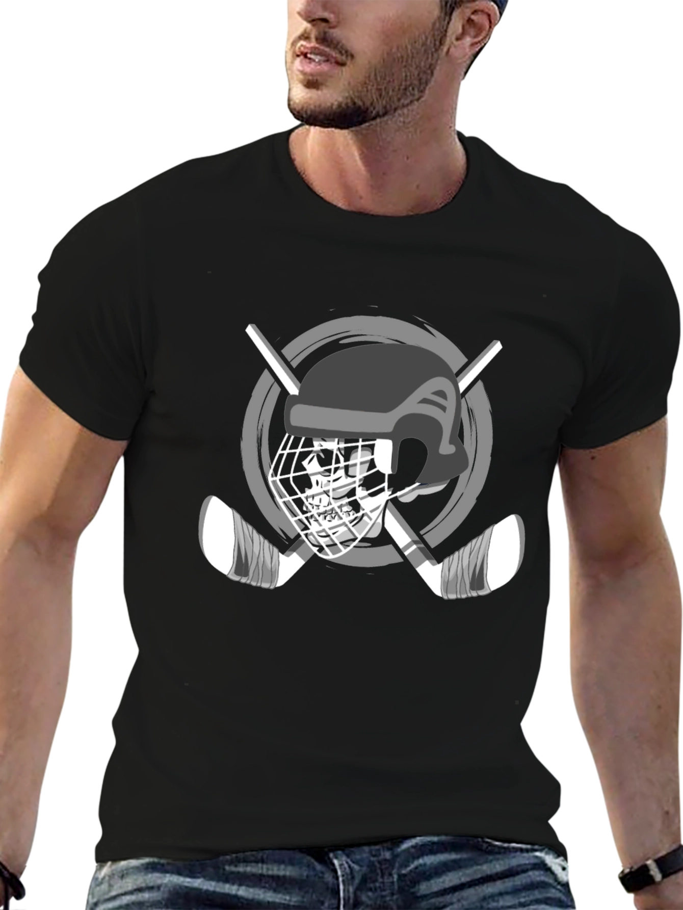Hockey Helmet & Sticks Graphic T-Shirt