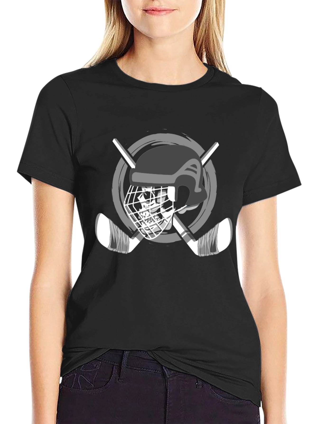 Hockey Helmet & Sticks Graphic T-Shirt