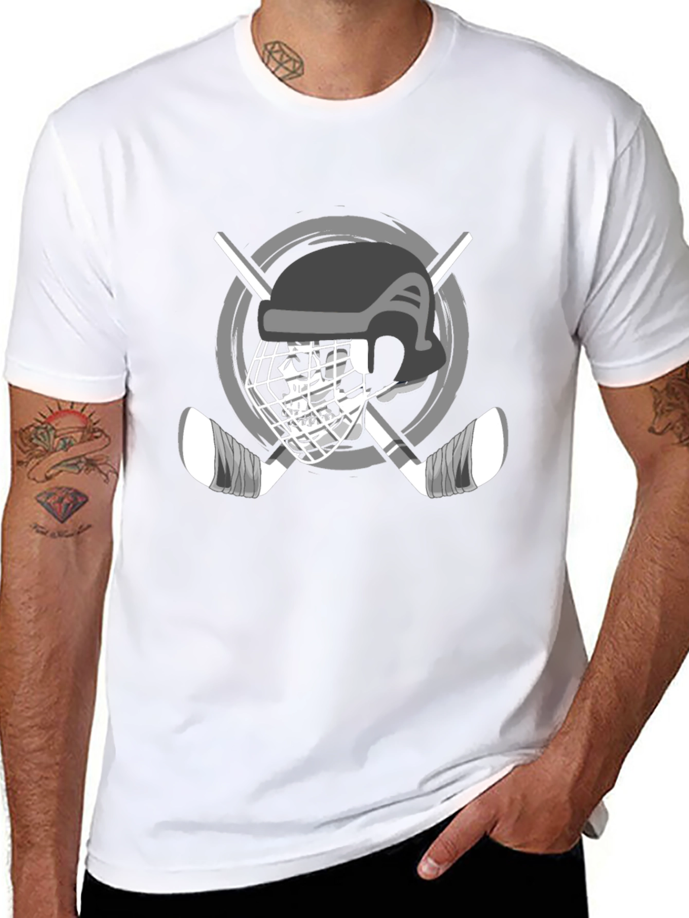 Hockey Helmet & Sticks Graphic T-Shirt