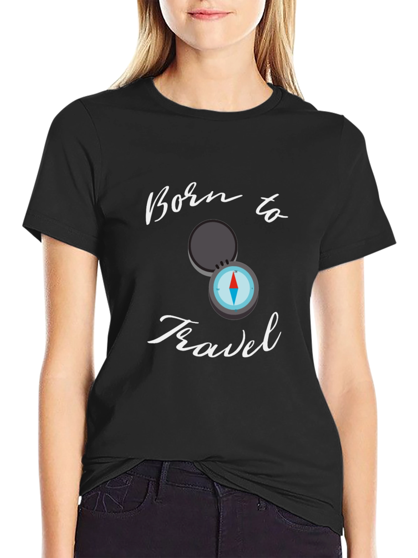 Born To Travel Black T-Shirt Compass Graphic Design