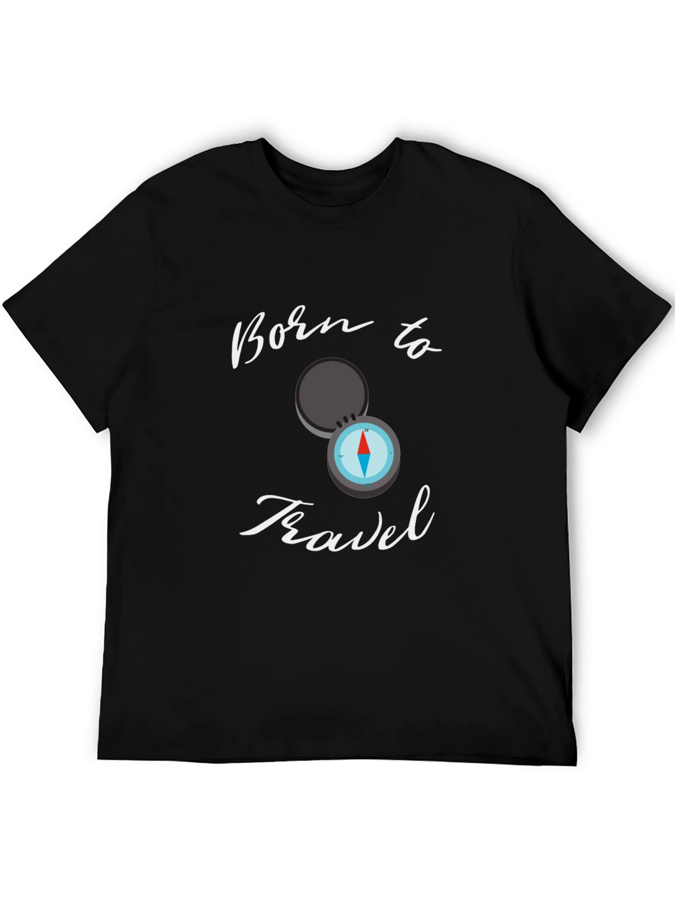 Born To Travel Black T-Shirt Compass Graphic Design