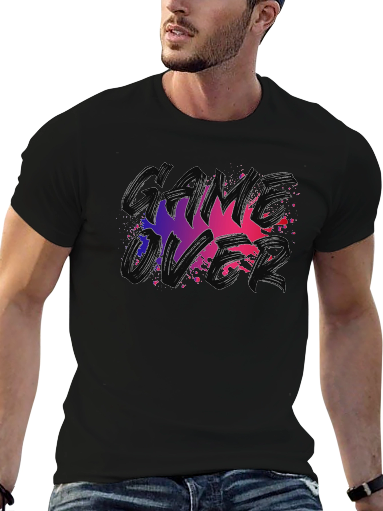 Game Over Graphic Tee - Black Cotton T-Shirt