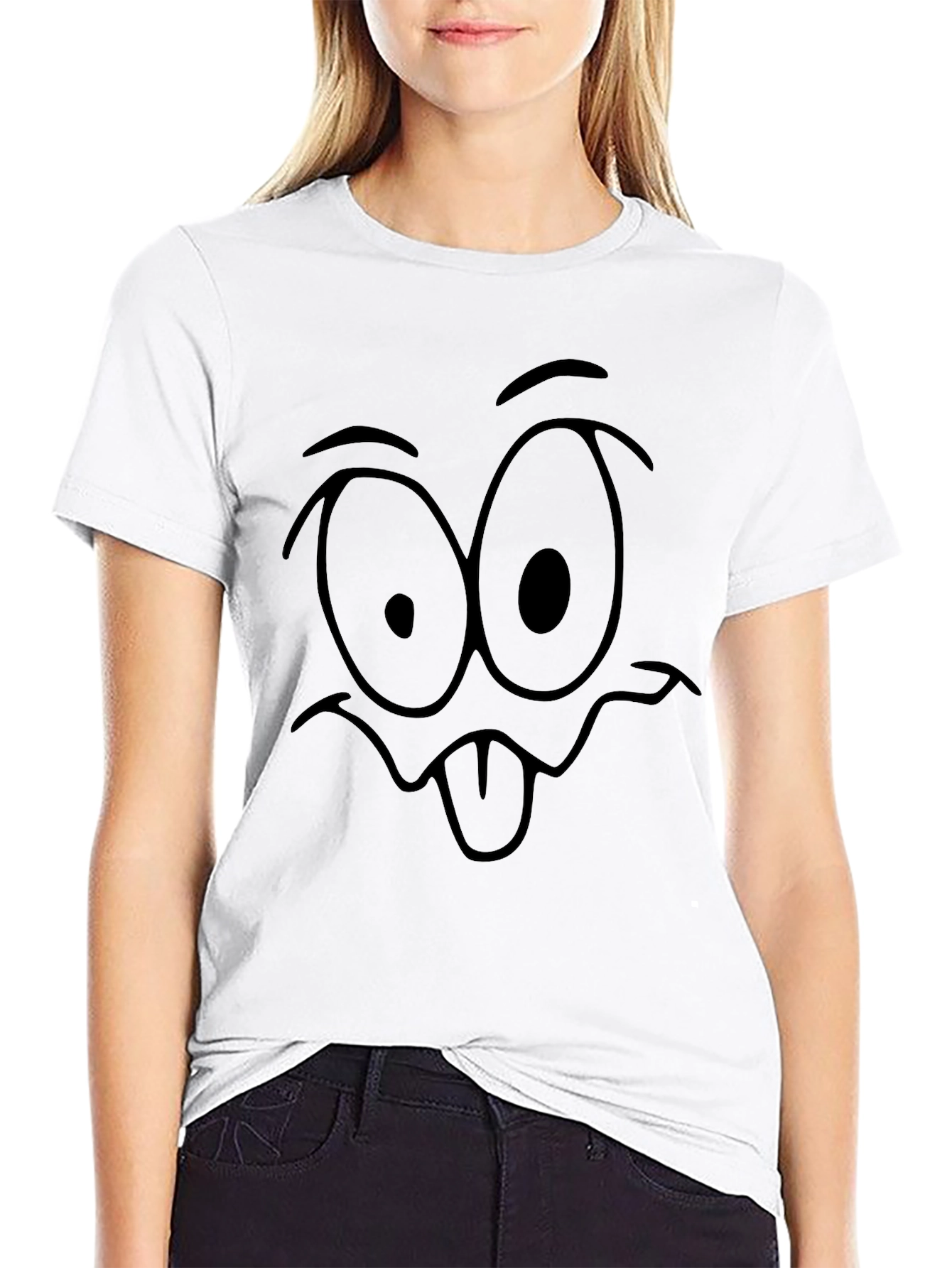 Funny Face Tongue Out Black T-Shirt