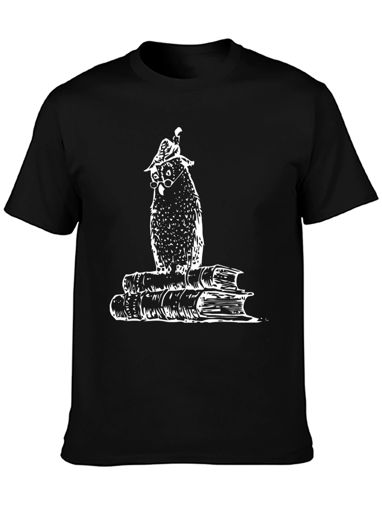 Bookworm Owl T-Shirt - Black Cotton Tee