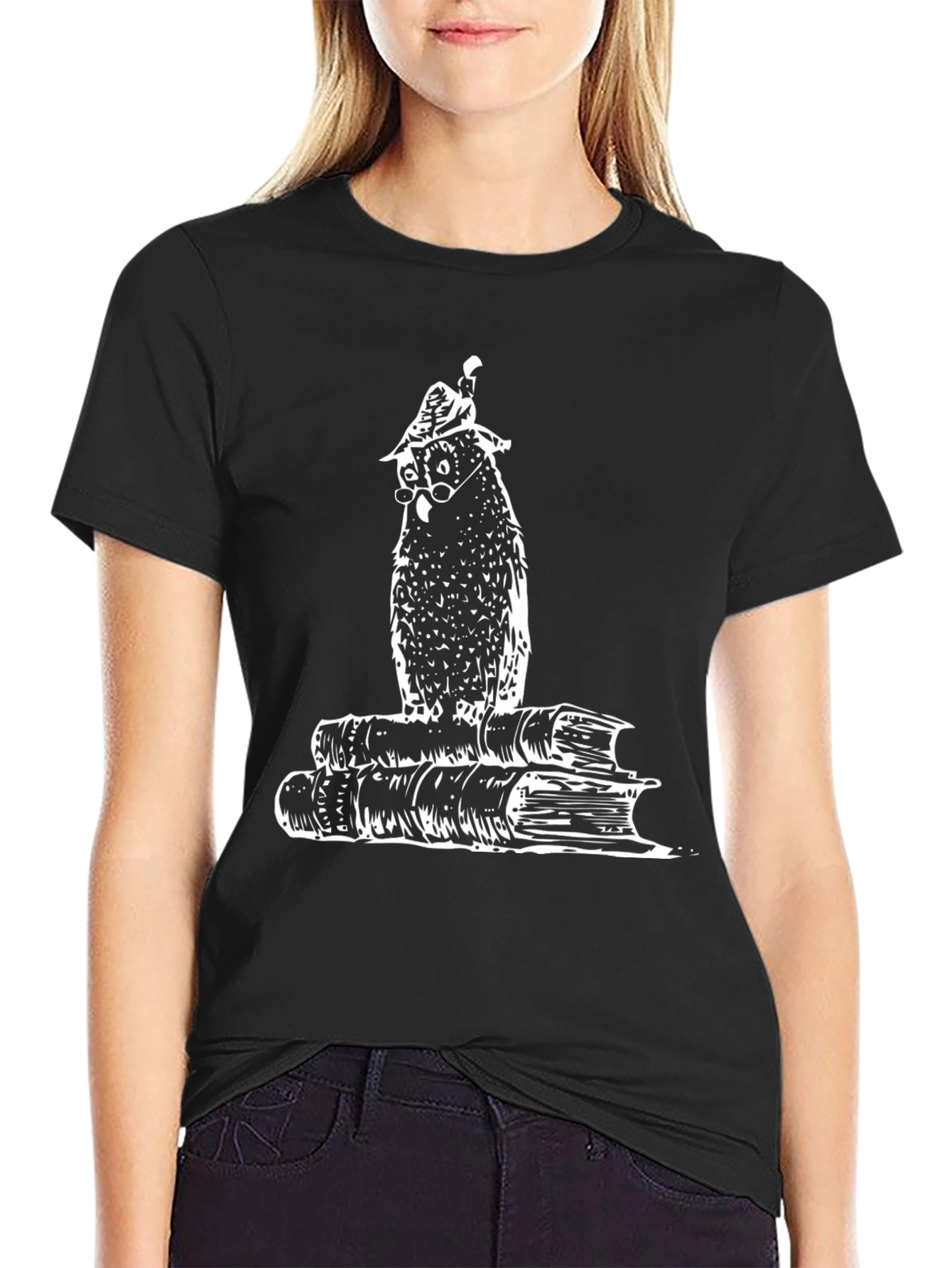 Bookworm Owl T-Shirt - Black Cotton Tee