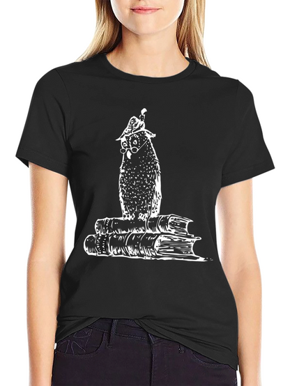 Bookworm Owl T-Shirt - Black Cotton Tee