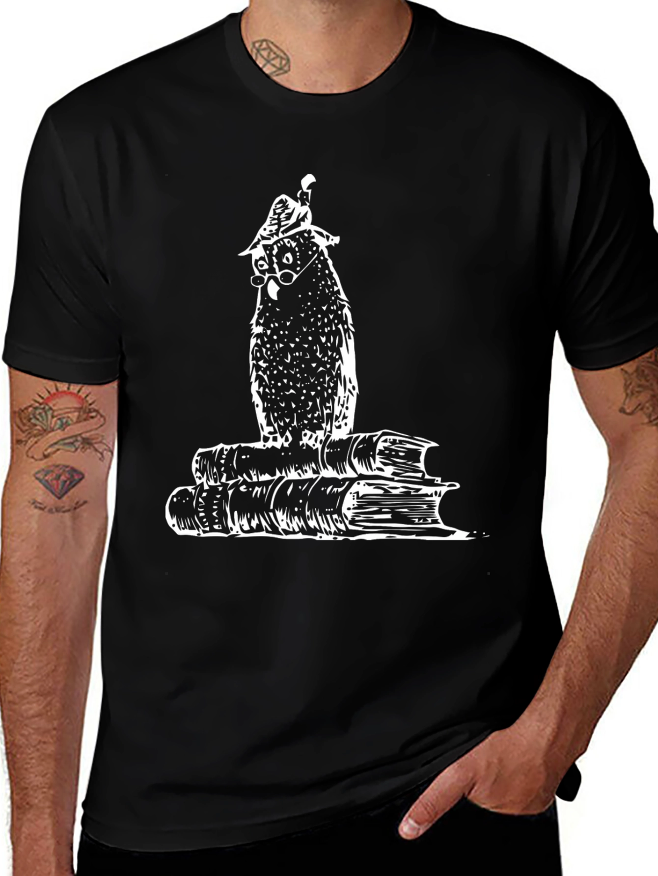 Bookworm Owl T-Shirt - Black Cotton Tee