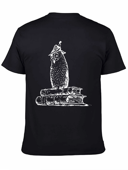 Bookworm Owl T-Shirt - Black Cotton Tee