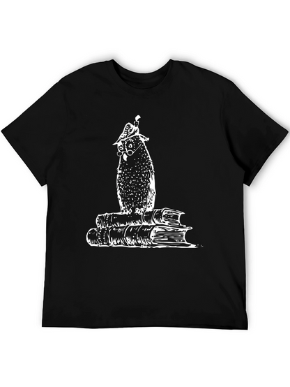 Bookworm Owl T-Shirt - Black Cotton Tee