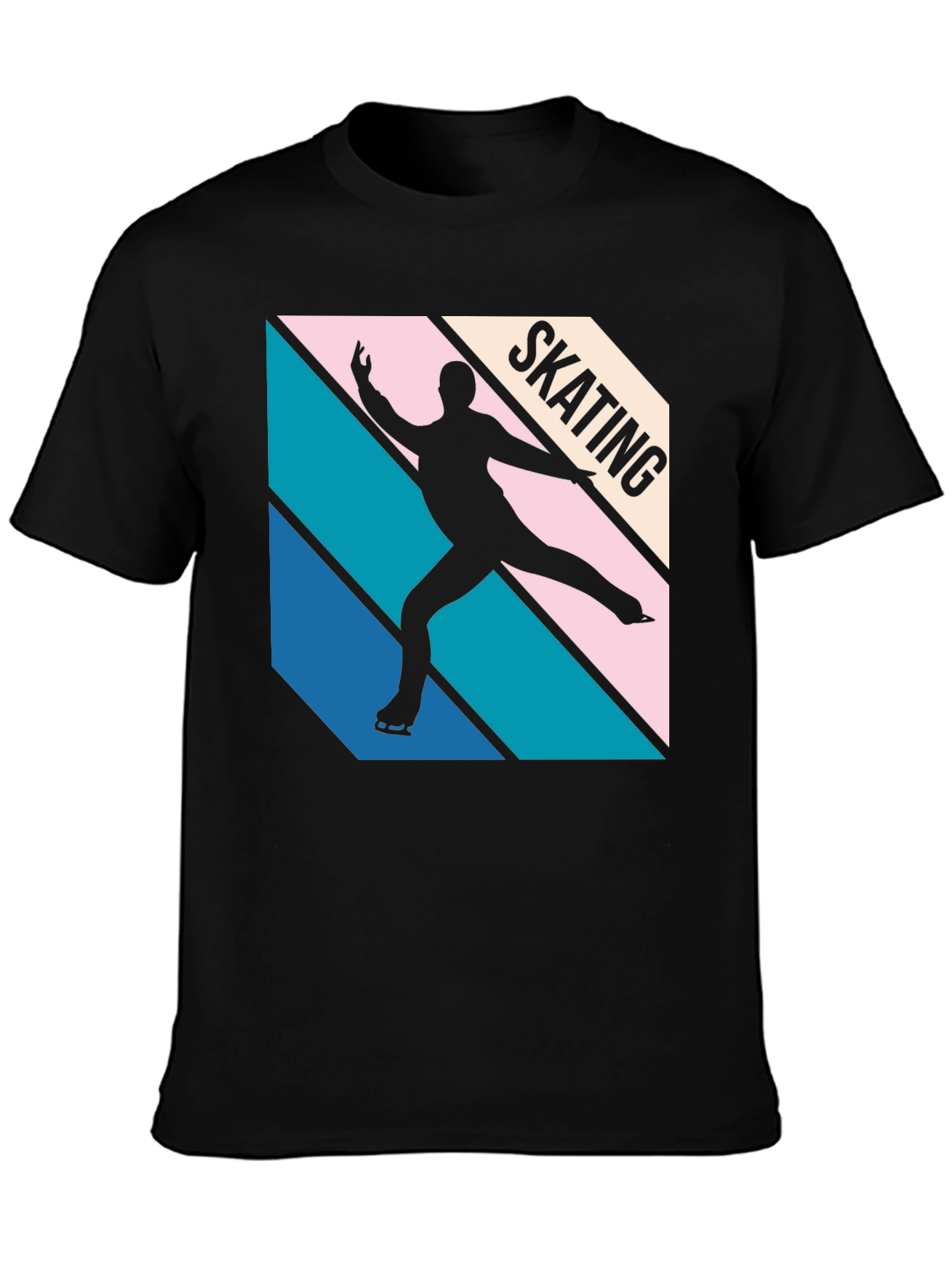 Retro Skating Graphic Tee - Black Cotton Blend